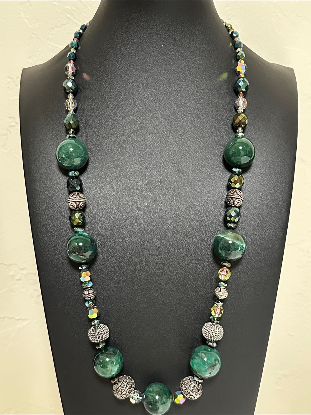 Moss Agate & AB Faceted Beaded Necklace